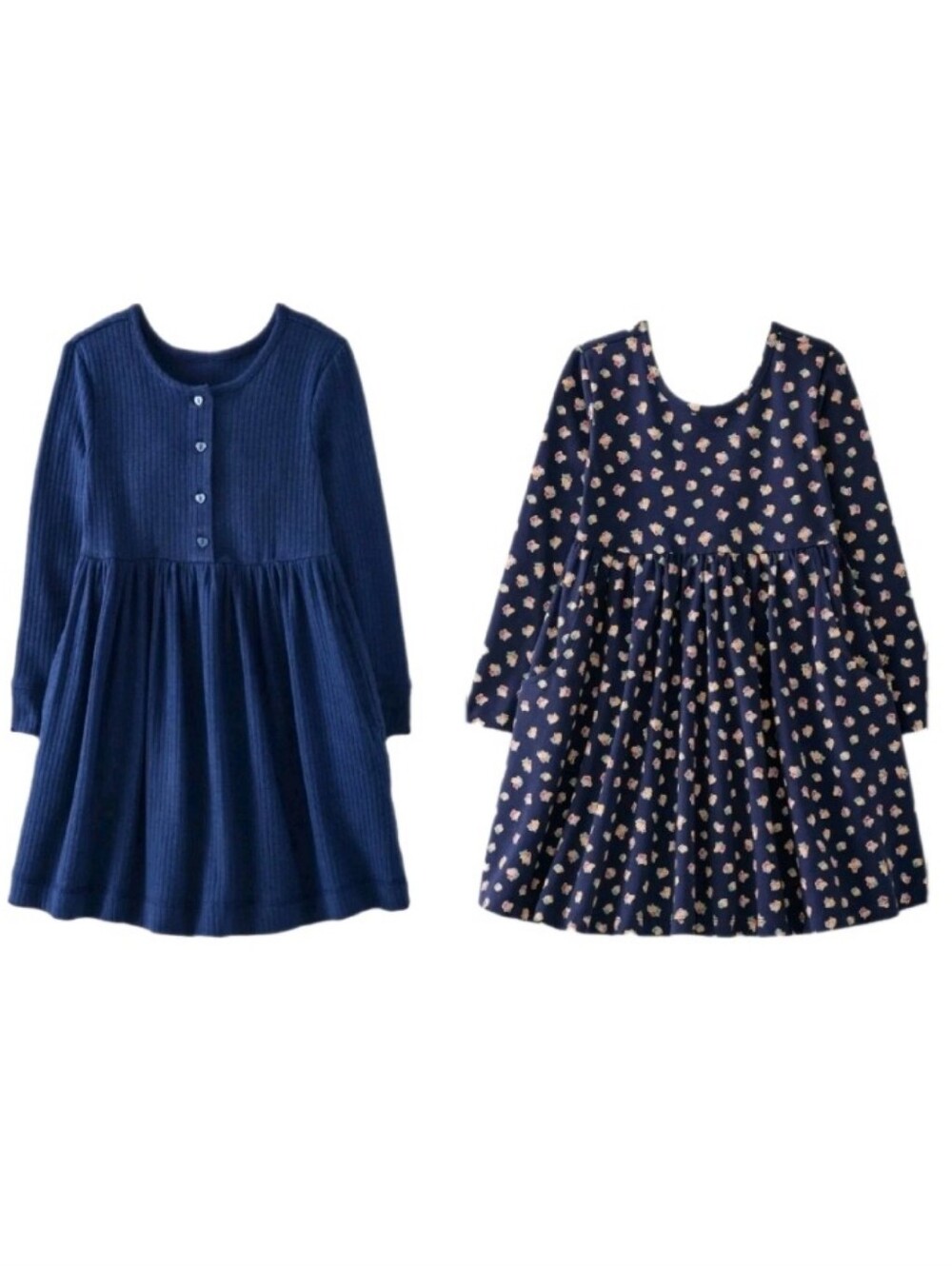Hanna Andersson Lot 2 Long Sleeve Skater Dresses Organic Cotton Solid & Floral